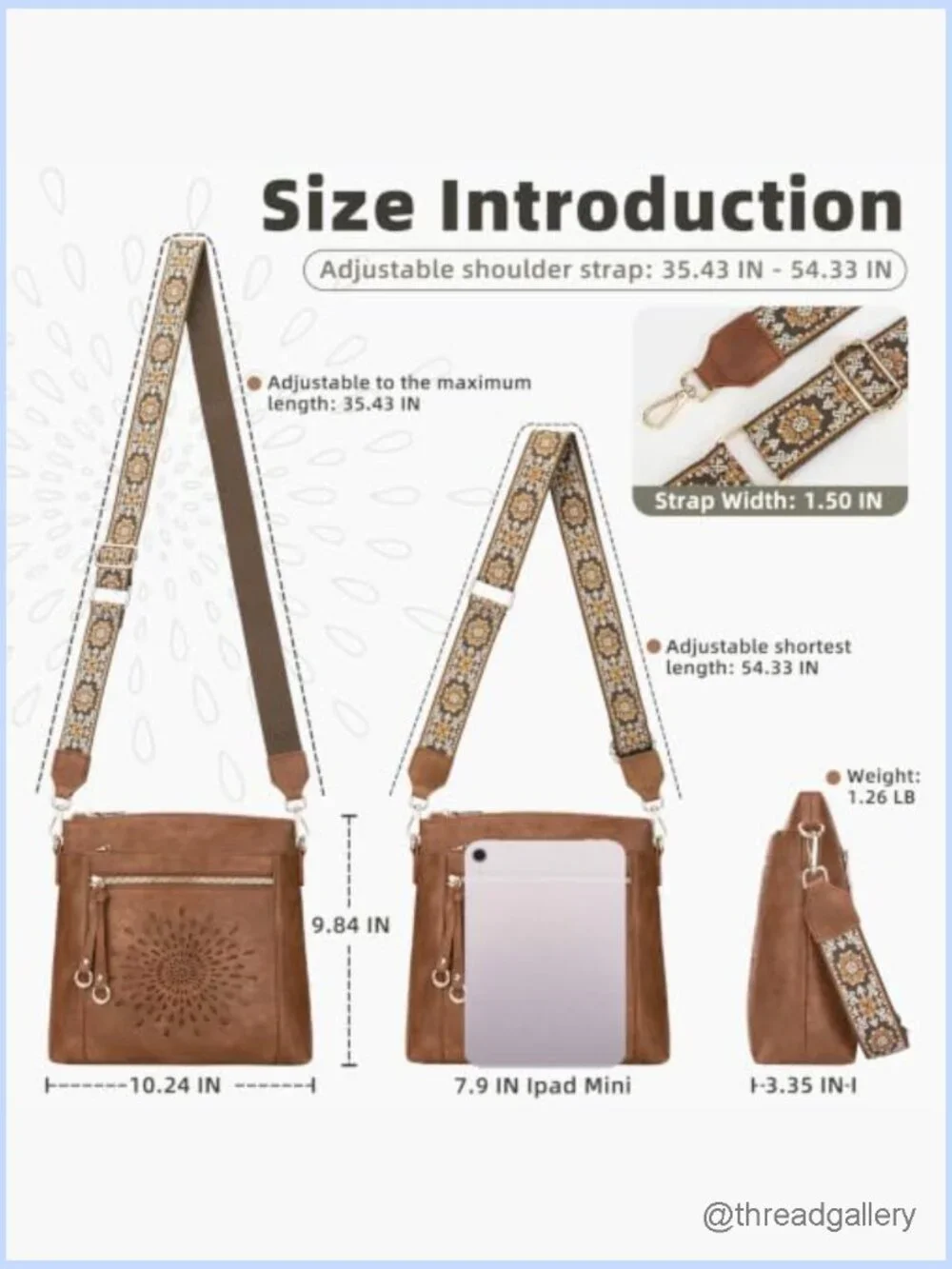 Faux Leather Crossbody Bag with Wide Guitar Strap Multi Pocket Hobo Purse